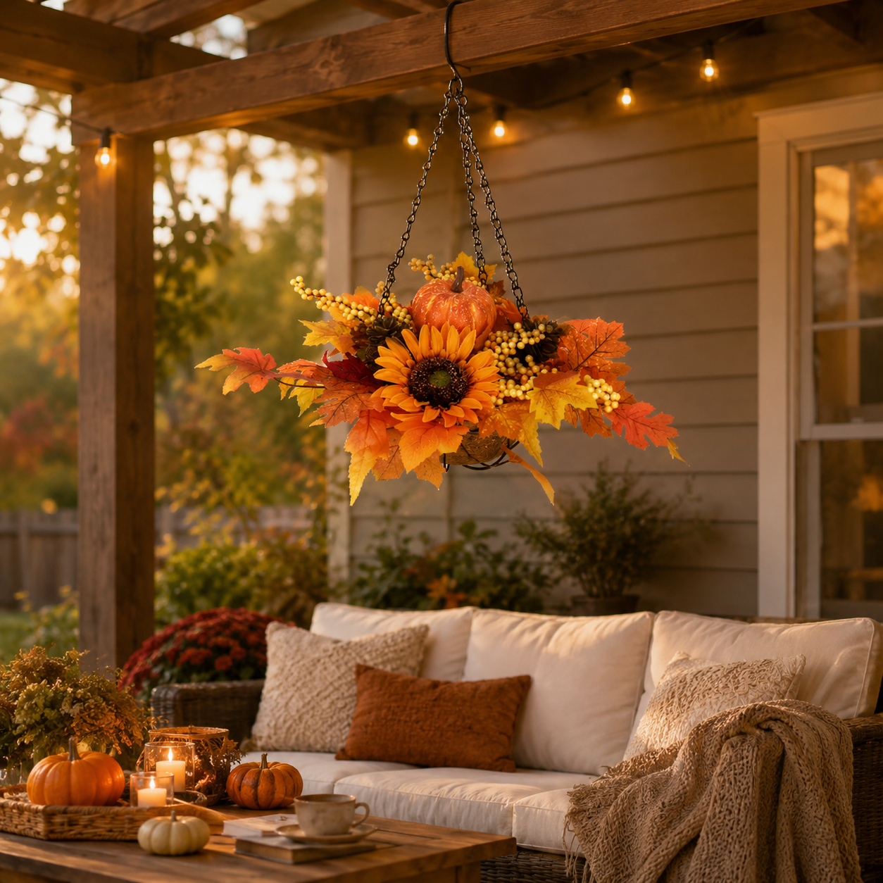 19.7 in Fall Harvest Pumpkin Hanging Basket / 1 pcs 🌻🎃