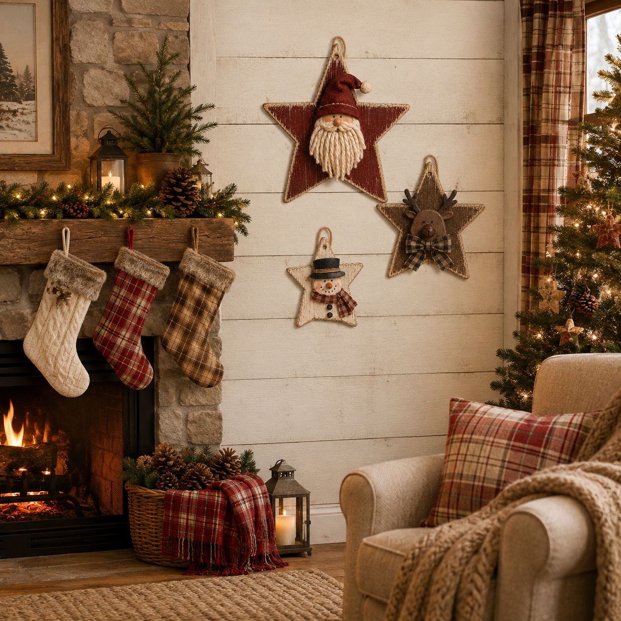 Rustic Seasonal Star Wall Decor Set – 3-Piece
