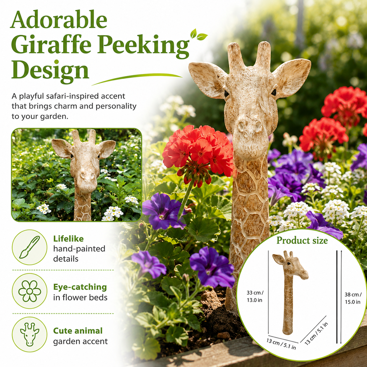 1pcs/Giraffe Garden Stake Decor, Cute Resin Giraffe Head Yard Art Statue