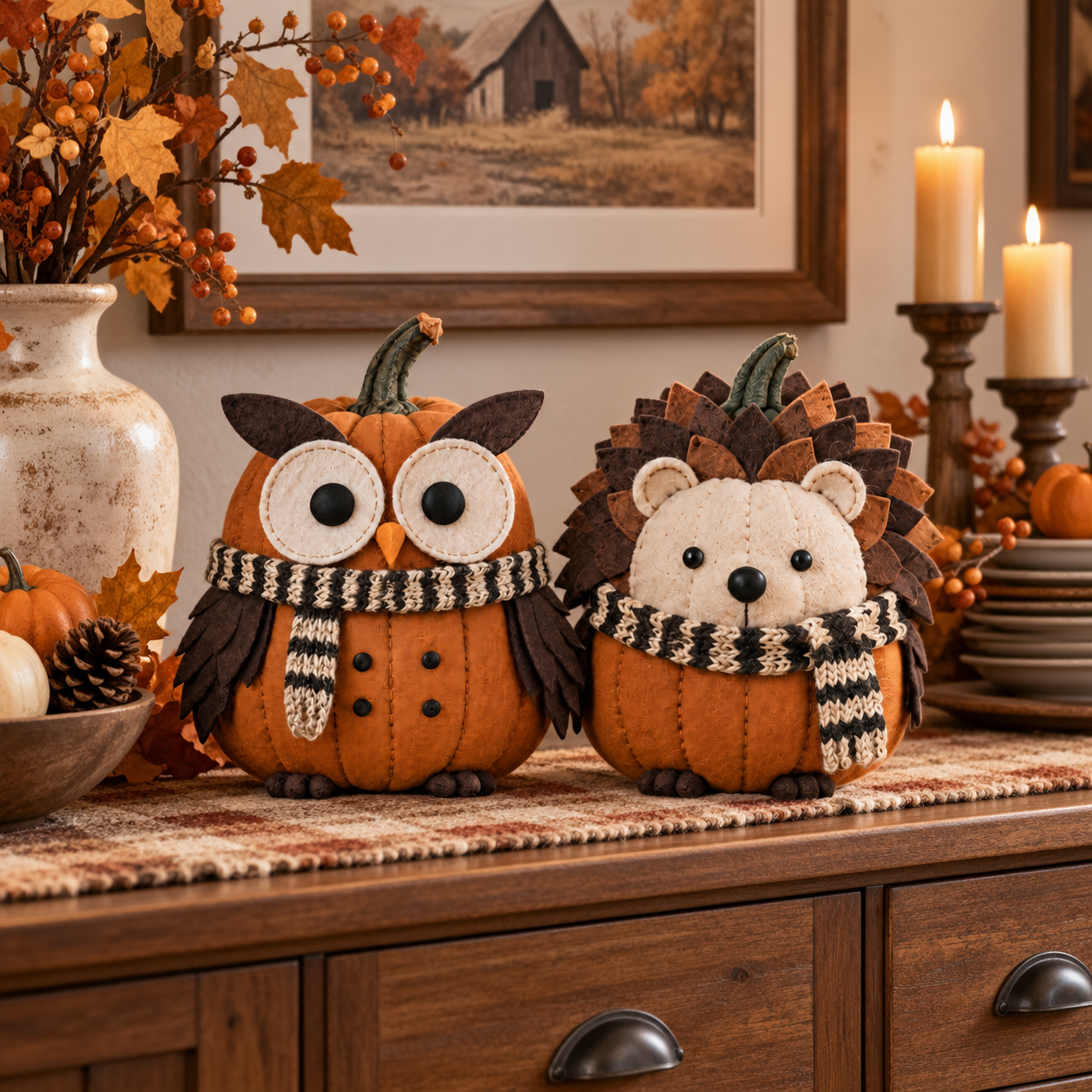 Pumpkin Woodland Friends Fabric Fall Decor