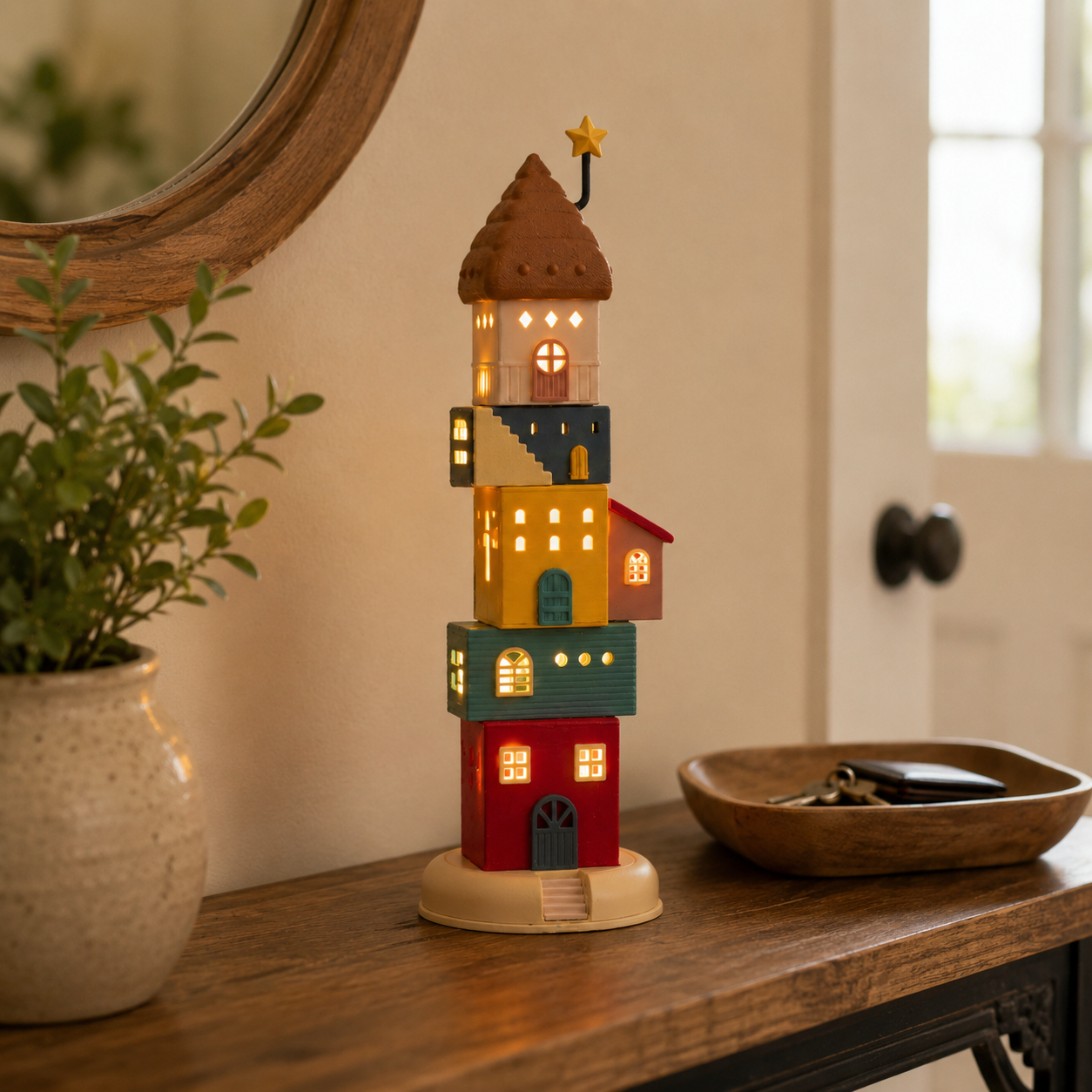 🏠 Whimsical Rotating Light-Up House Tower