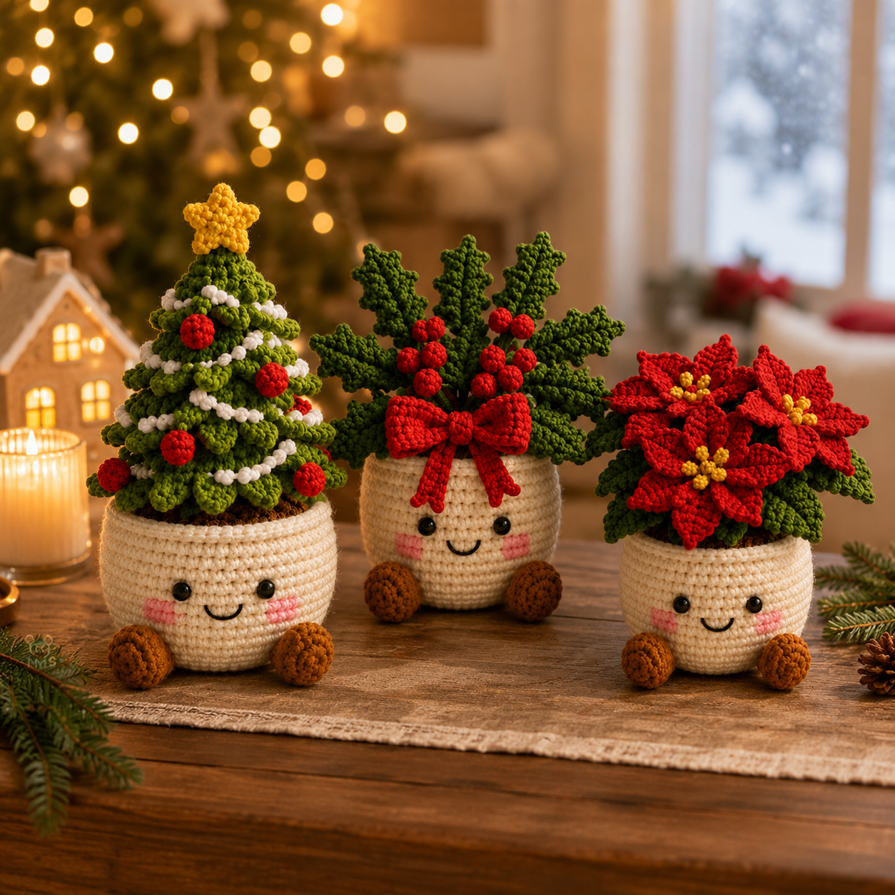 Handmade Crochet Christmas Potted Decor