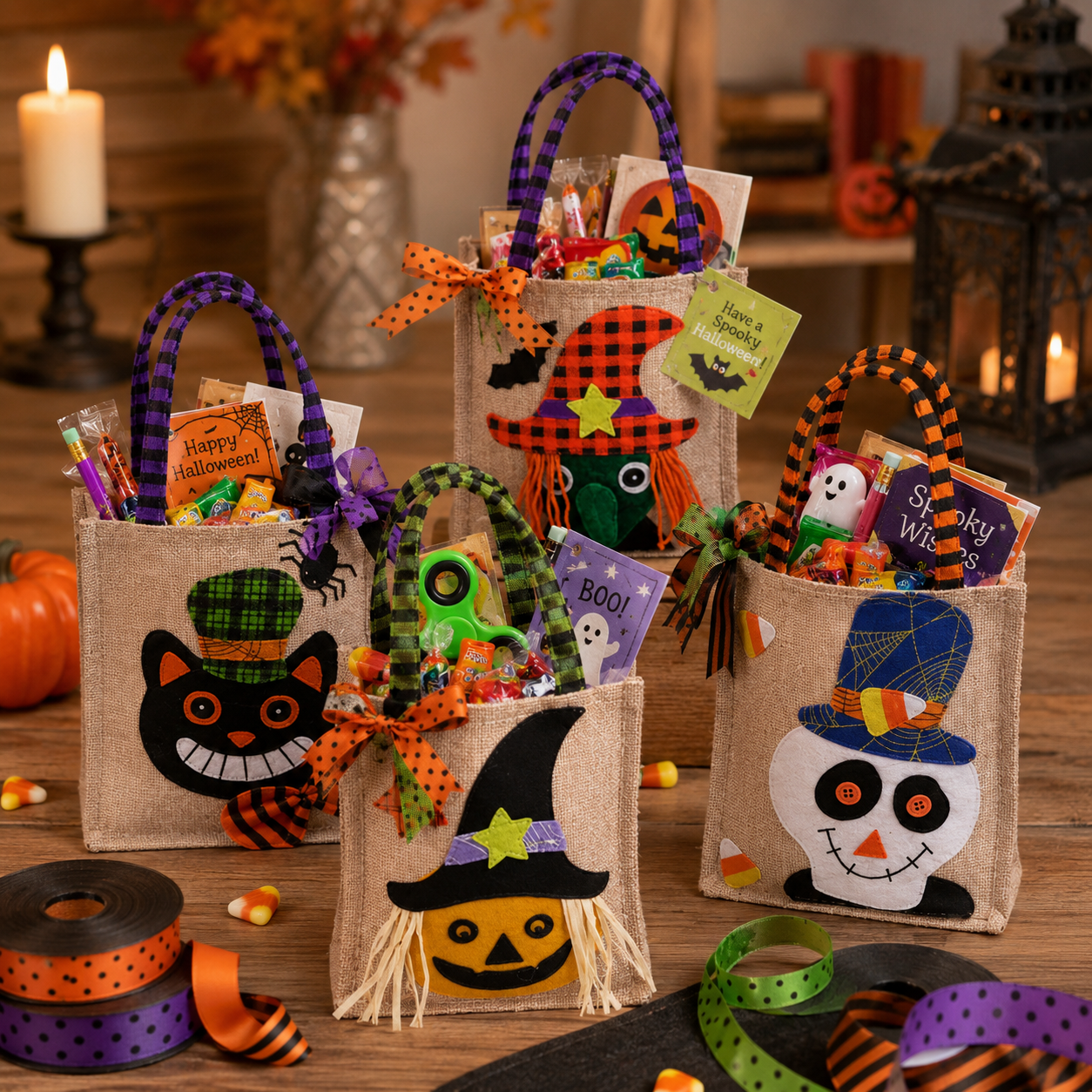 🎃 Whimsical Halloween Trick-or-Treat Bags – Set of 4
