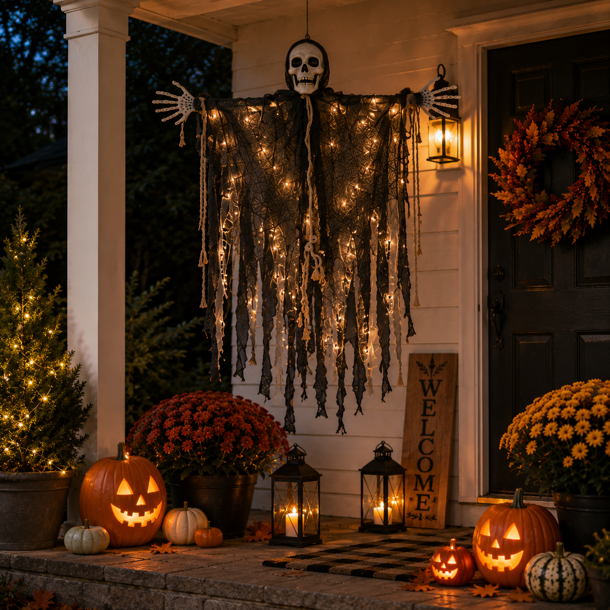 29.5" Light-Up Hanging Skeleton Ghost with Remote