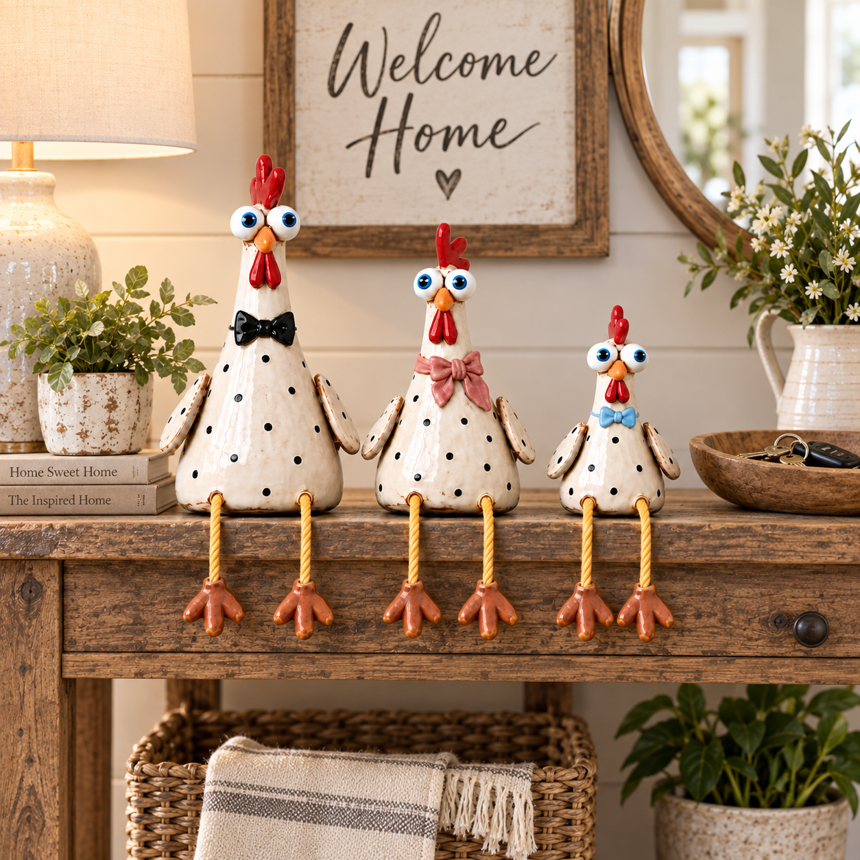Rustic Chicken Family Figurine Collection - Cute Farmhouse Chicken Decor
