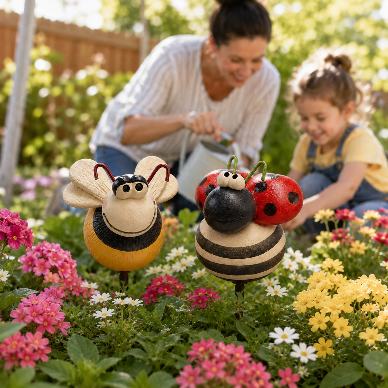 Happy Garden Friends Bee & Ladybug Stake Set