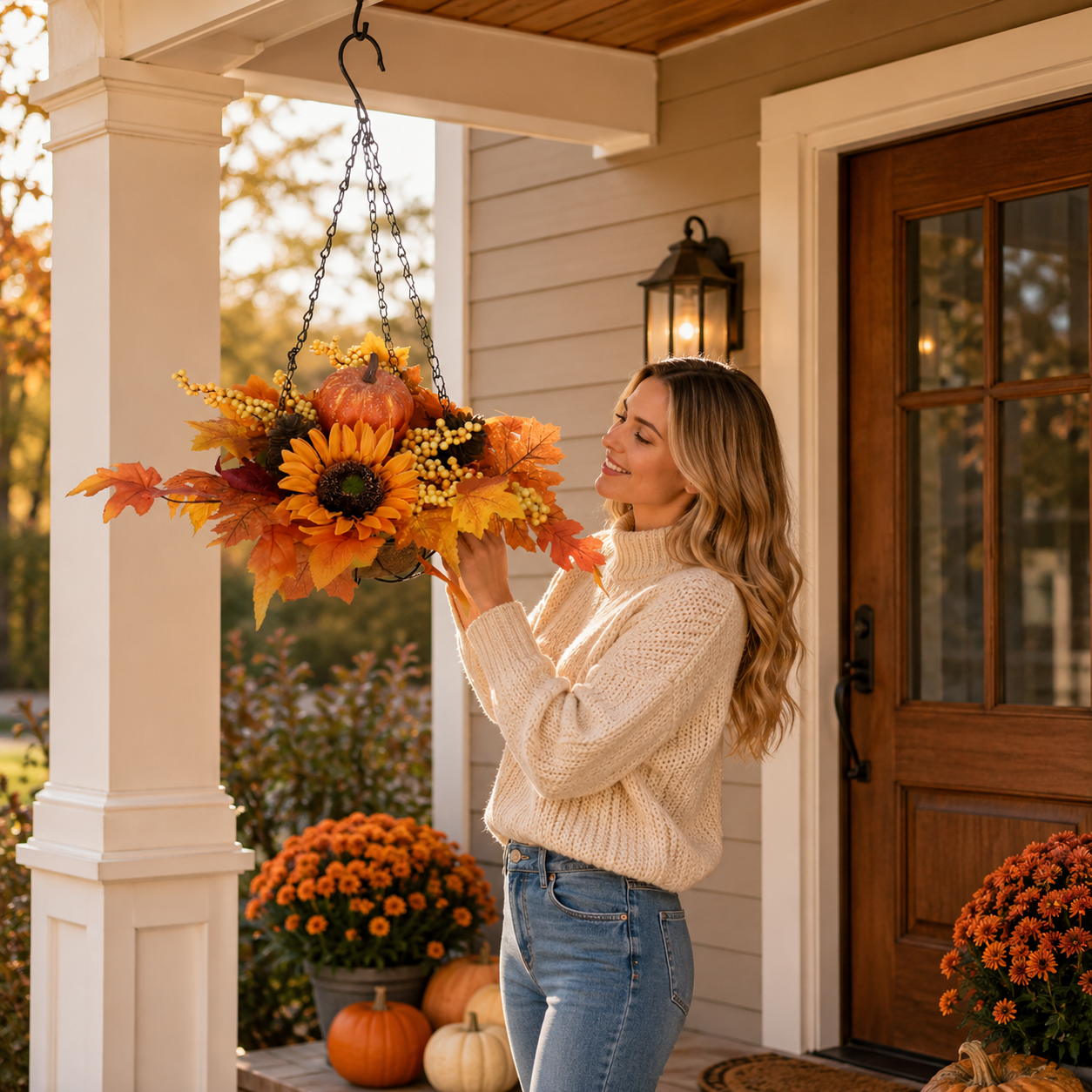 19.7 in Fall Harvest Pumpkin Hanging Basket / 1 pcs 🌻🎃