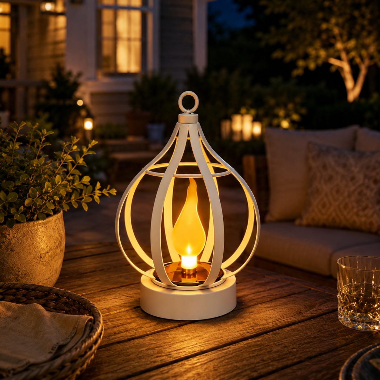 Solar Flickering Flame Metal Lantern IP65 Waterproof Hanging & Tabletop Garden Light