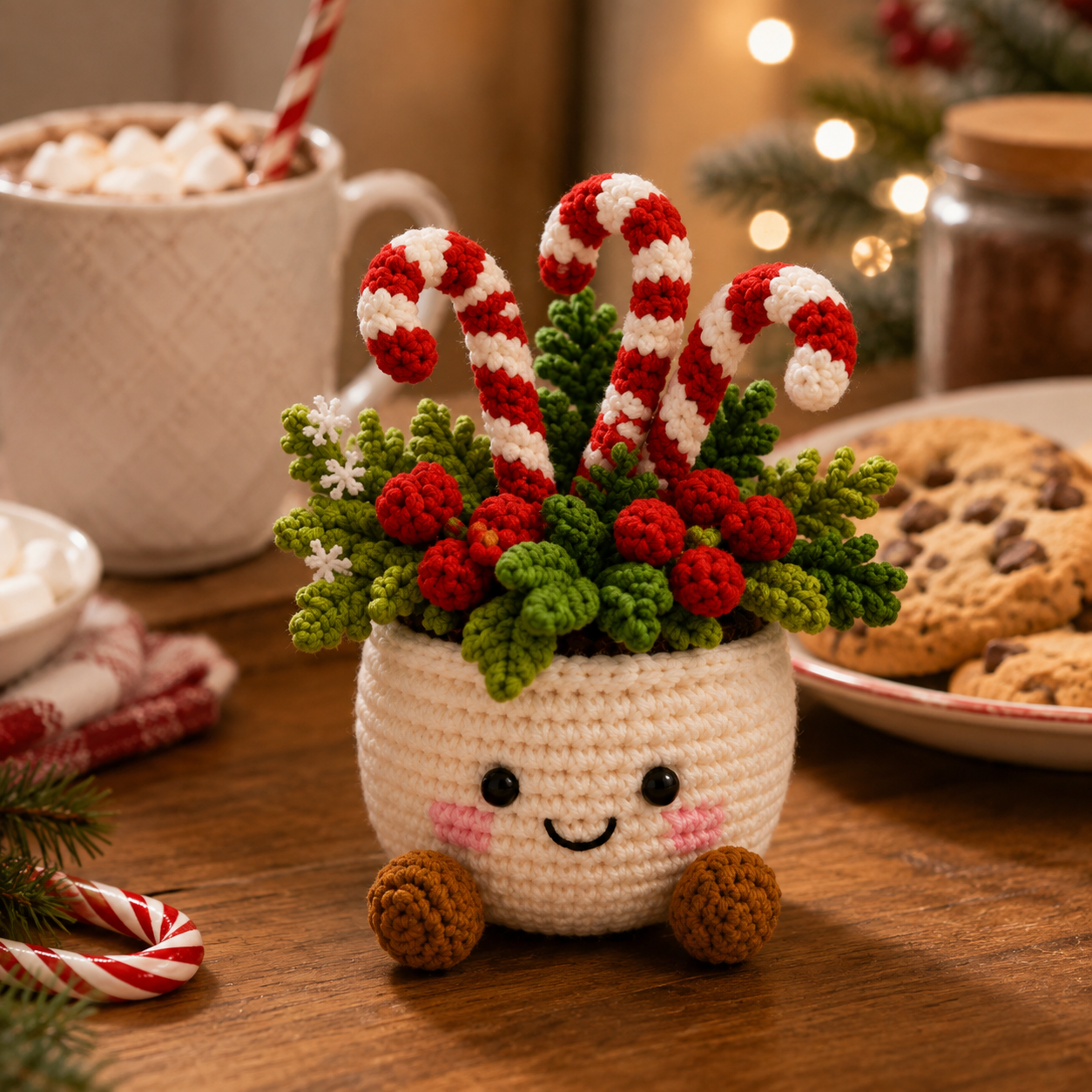 Handmade Crochet Christmas Potted Decor