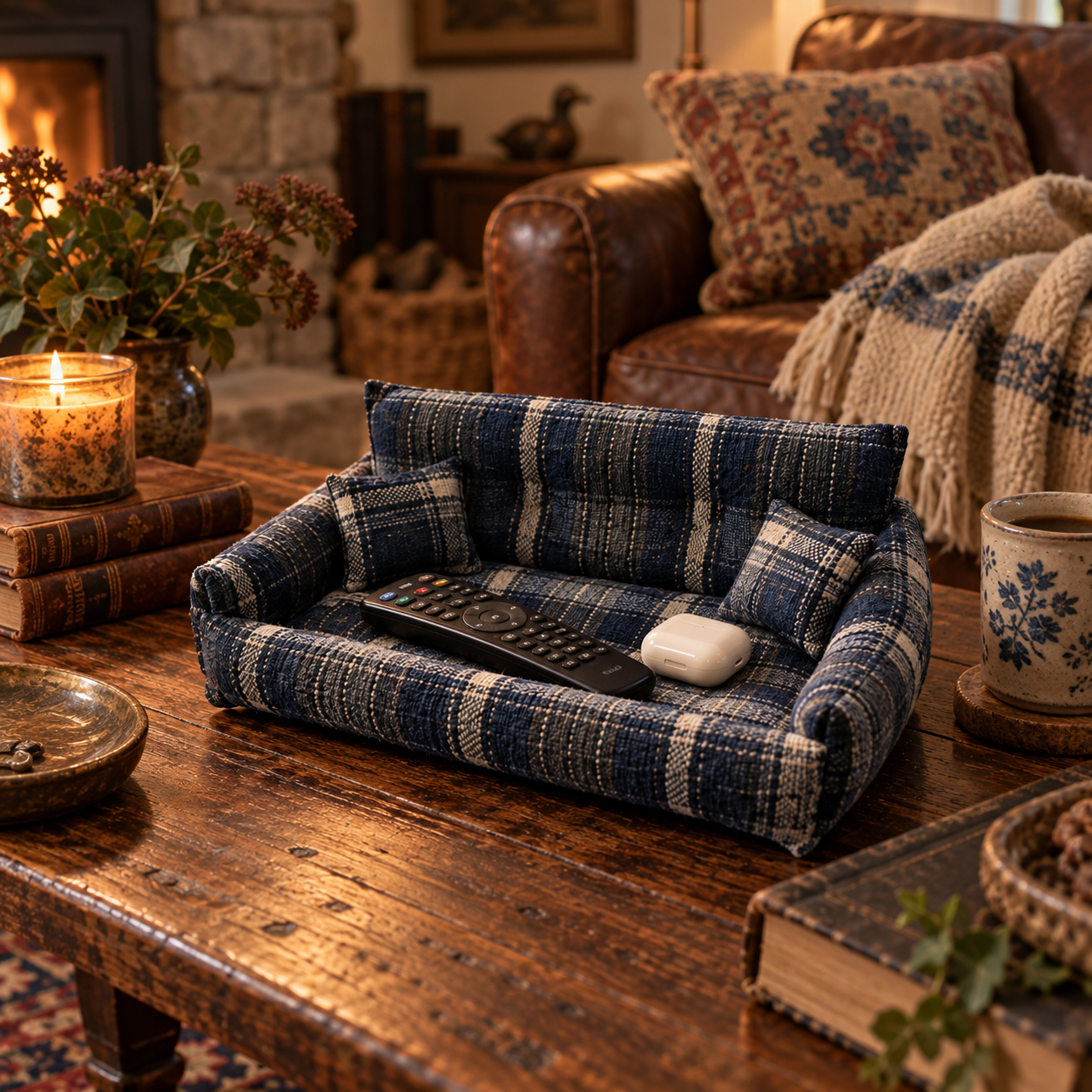 Handmade Mini Plaid Sofa Tray