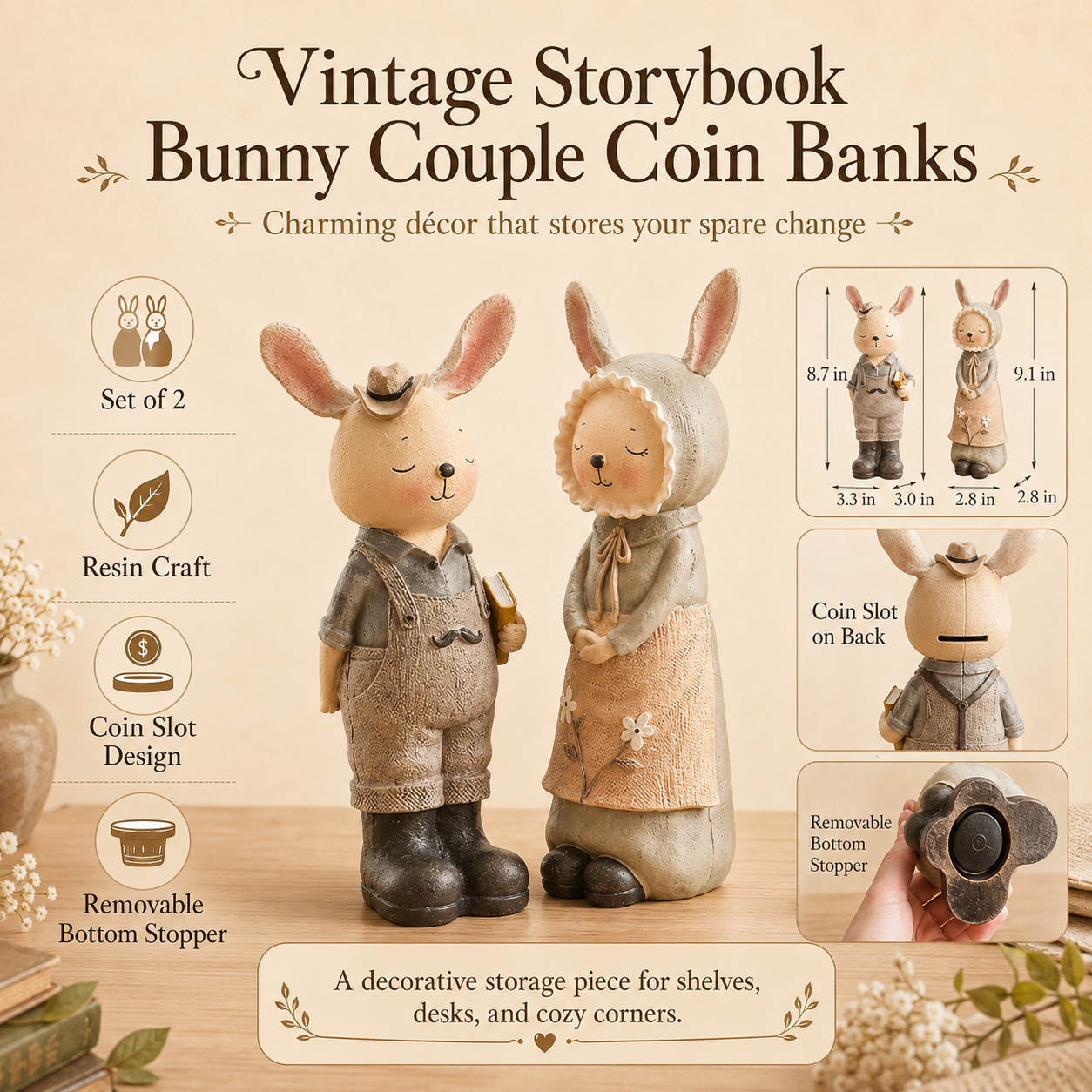 Vintage Storybook Bunny Couple Coin Banks 🐰