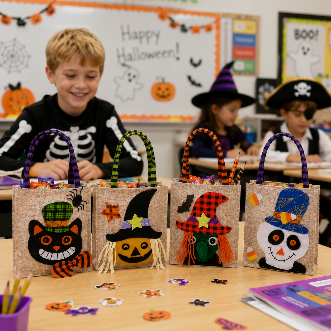 🎃 Whimsical Halloween Trick-or-Treat Bags – Set of 4