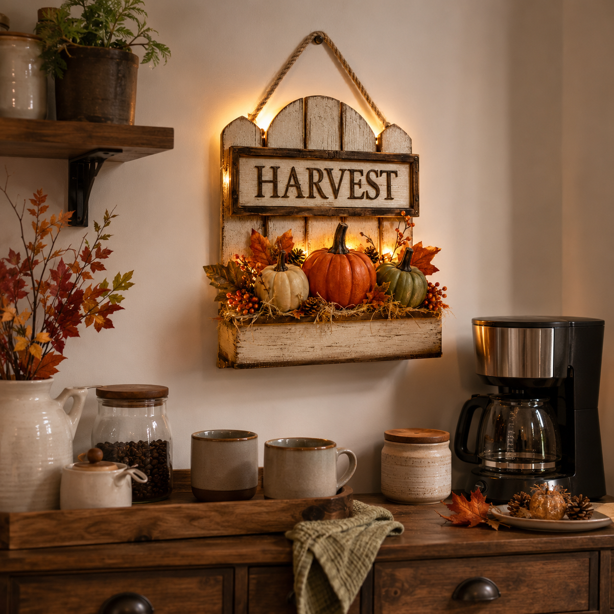 🍂 Rustic Light-Up Harvest Pumpkin Wall Décor