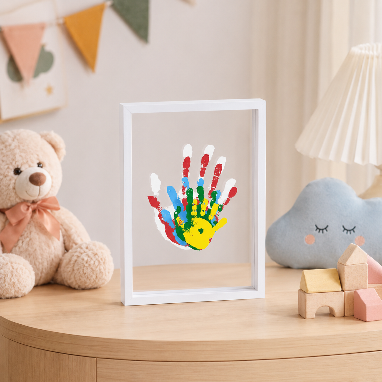 Family Handprint Set, Including 4 Handprint Slots And 6 Colors, Souvenir Frame, Handprint, Family Gift,Father's Day Gift,Mother'S Day Gift,Non-Toxic Pigment