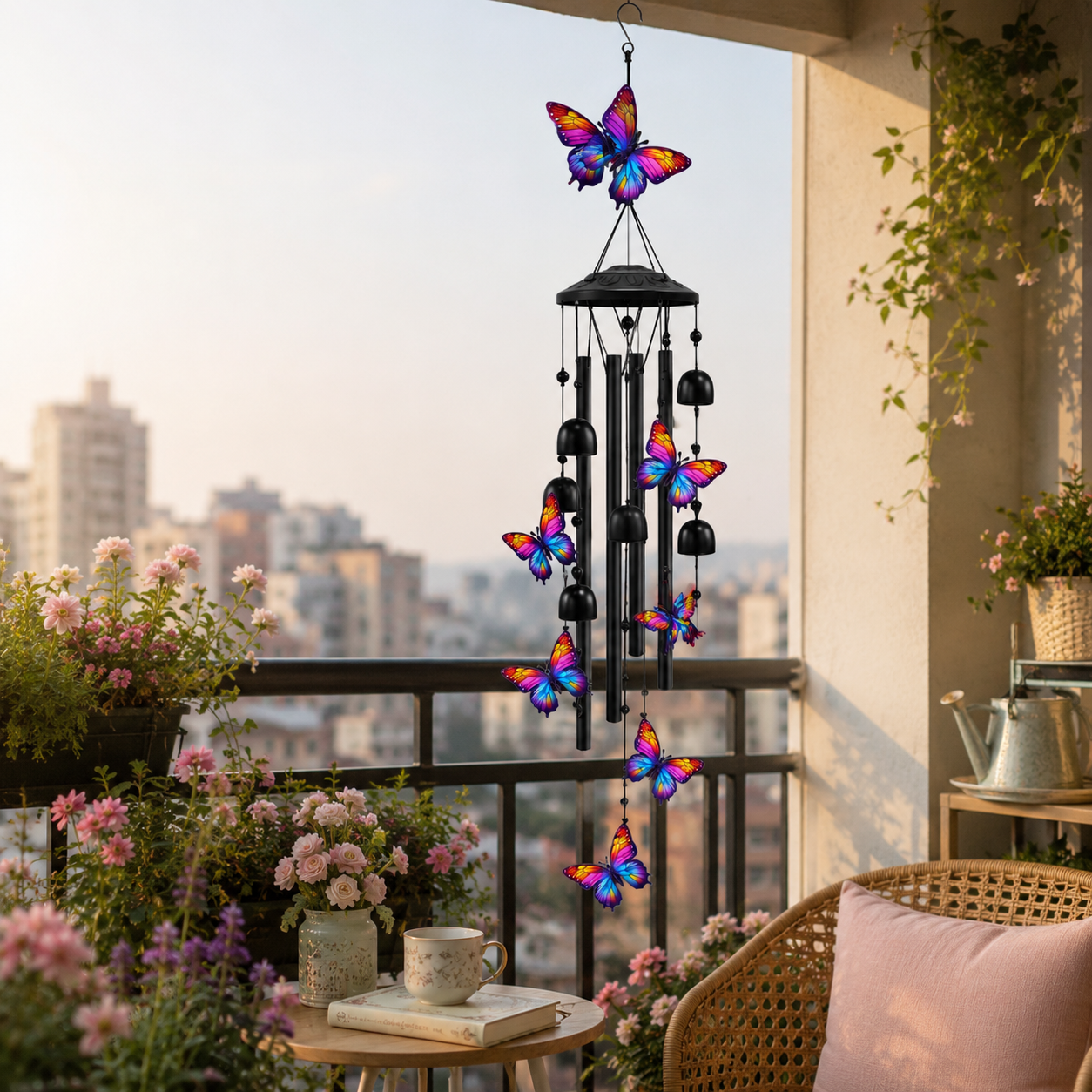 Outdoor Wind Chimes with Colorful Birds & Butterflies