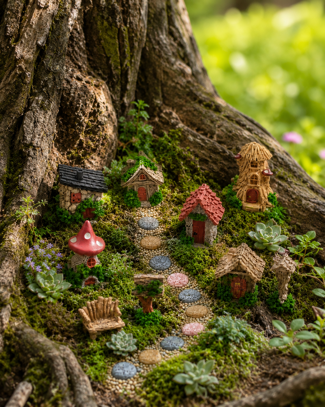 🌿 14-Piece Mini Fairy Garden Kit – Miniature Village Decor for Plant Pots, Terrariums & Backyard Micro Landscapes