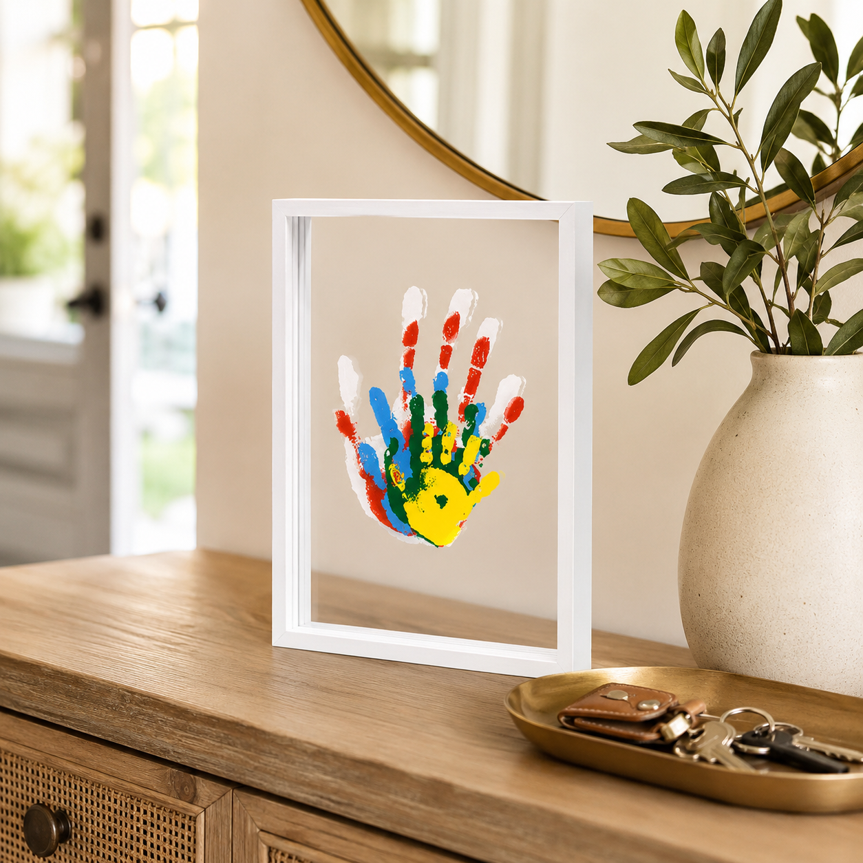 Family Handprint Set, Including 4 Handprint Slots And 6 Colors, Souvenir Frame, Handprint, Family Gift,Father's Day Gift,Mother'S Day Gift,Non-Toxic Pigment