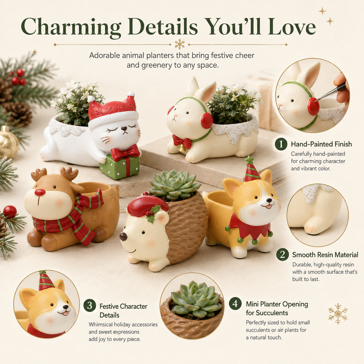 Whimsical Christmas Animal Succulent Planters