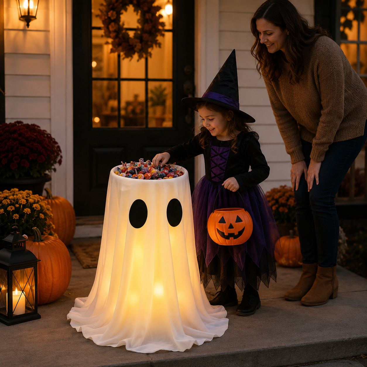 Adjustable Light-Up Ghost Candy Bowl with Remote 👻