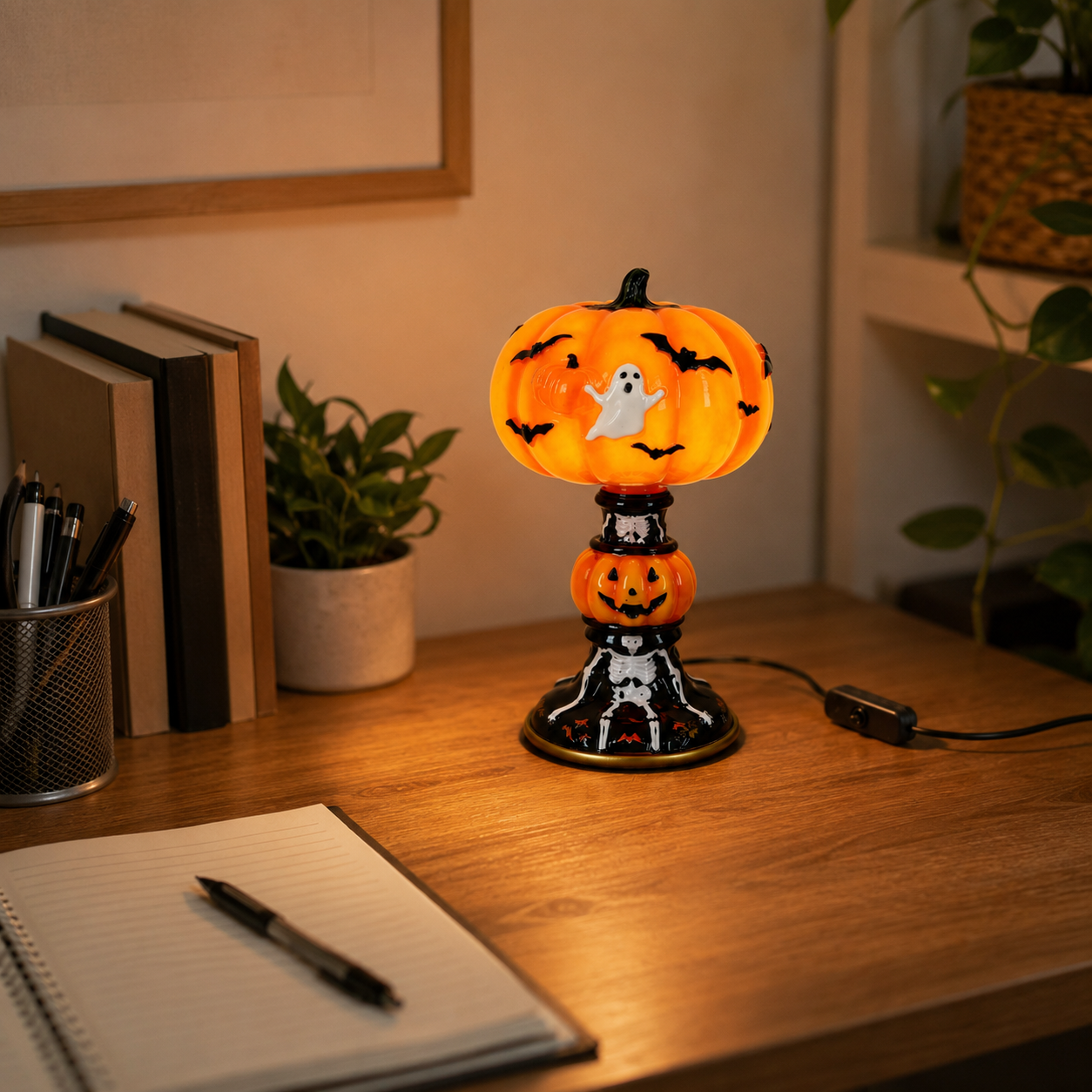 🎃 Light-Up Halloween Pumpkin Ghost Table Lamp