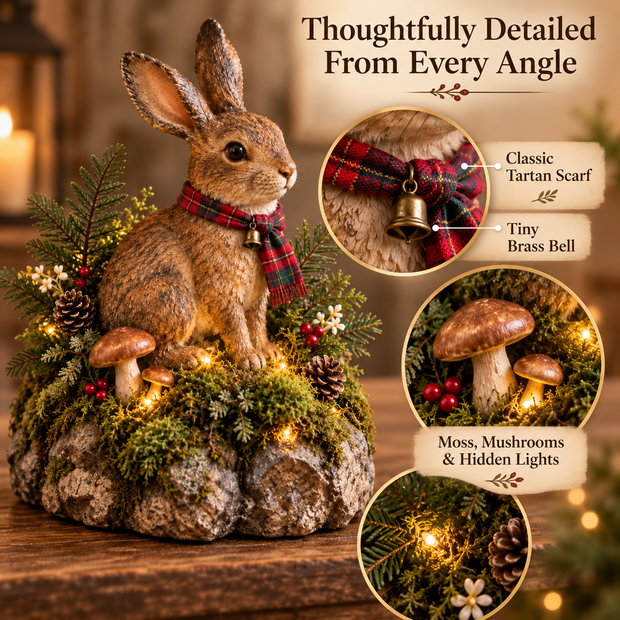 Lighted Woodland Christmas Rabbit Figurine