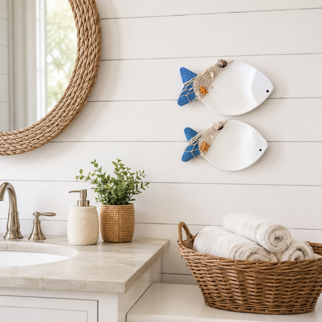 🐟 Coastal Wooden Fish Wall Decor Set