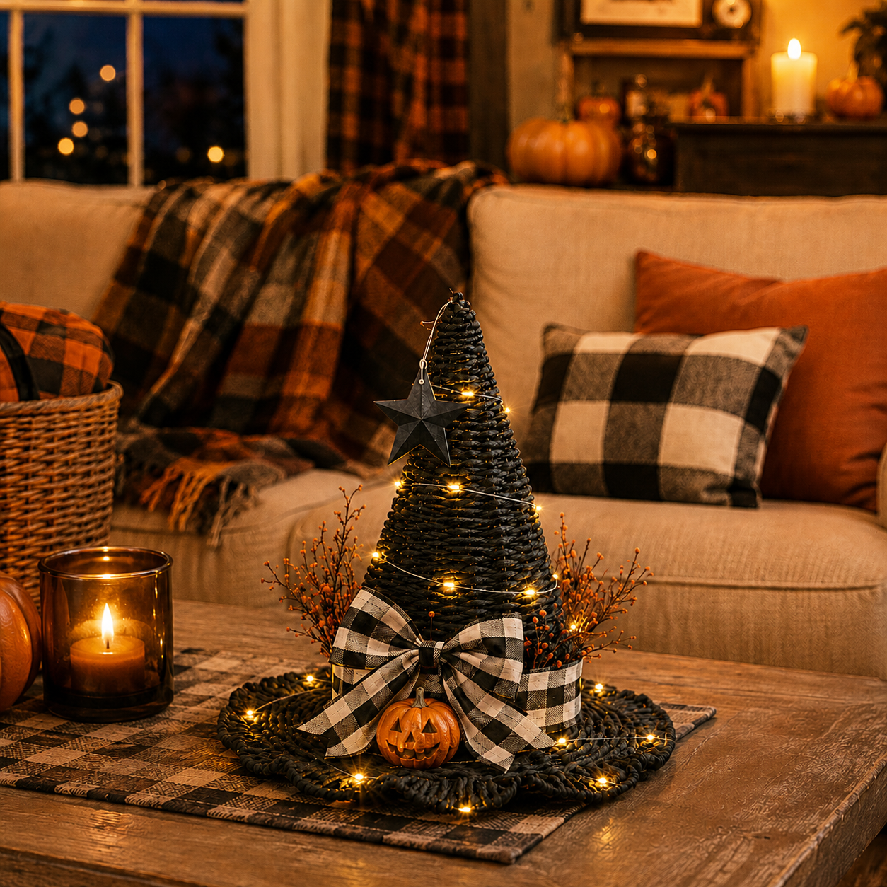 Lighted Woven Witch Hat Decor ✨