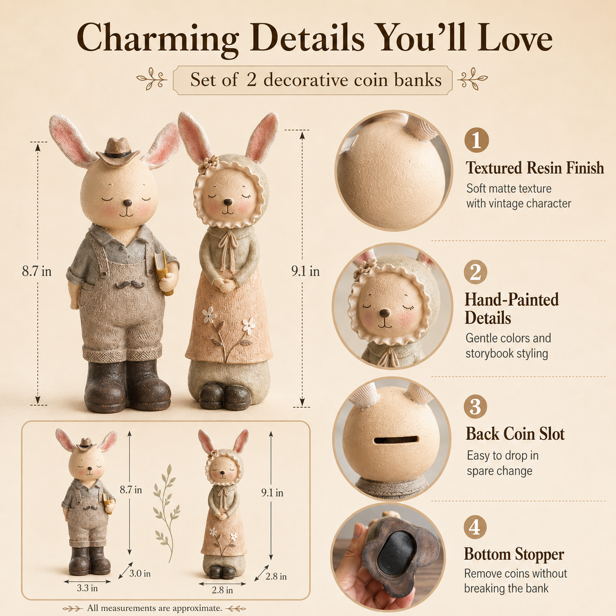 Vintage Storybook Bunny Couple Coin Banks 🐰