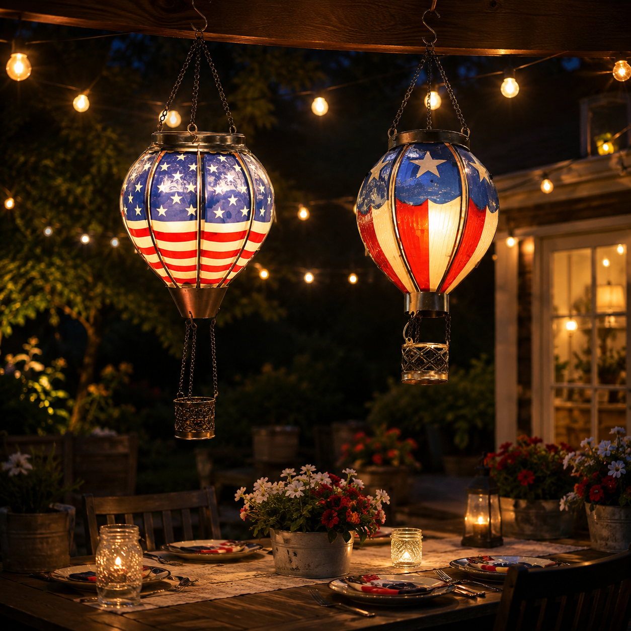 Patriotic Hot Air Balloon Solar Hanging Lantern