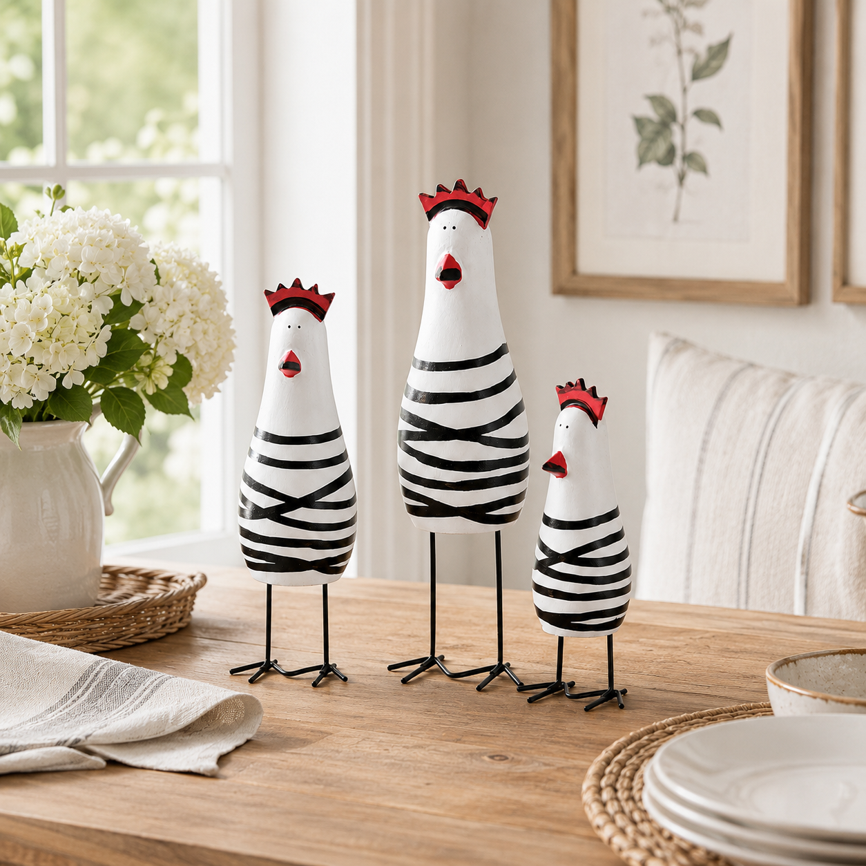 Whimsical Hand-Painted Wooden Chicken Figurines – Set of 3 🐓