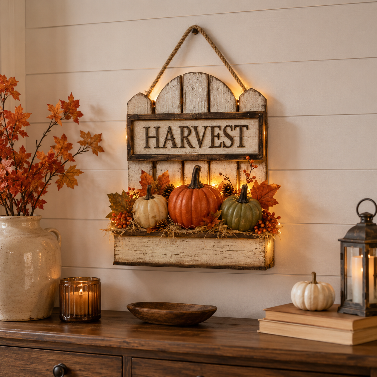 🍂 Rustic Light-Up Harvest Pumpkin Wall Décor