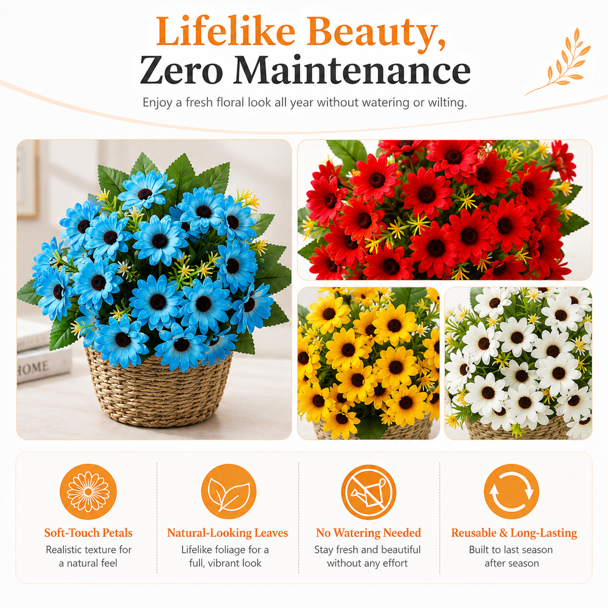 UV-Resistant Artificial Chrysanthemums (Multiple Colors Available) — Realistic Outdoor Plastic Flowers