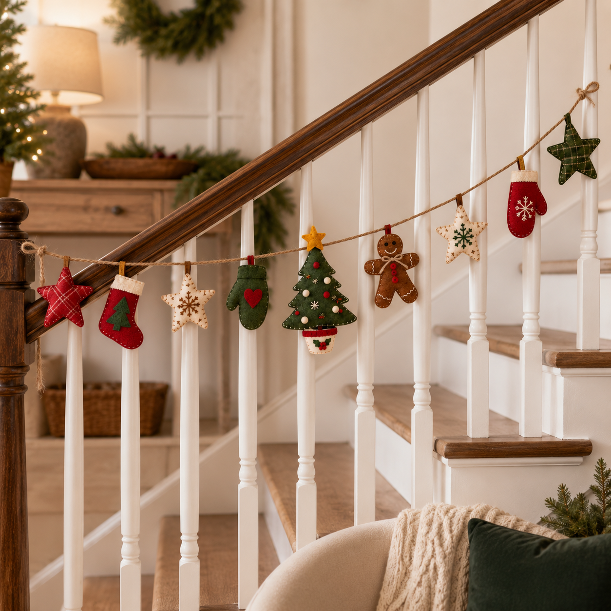 78.7 in Vintage Christmas Fabric Hanging Banner