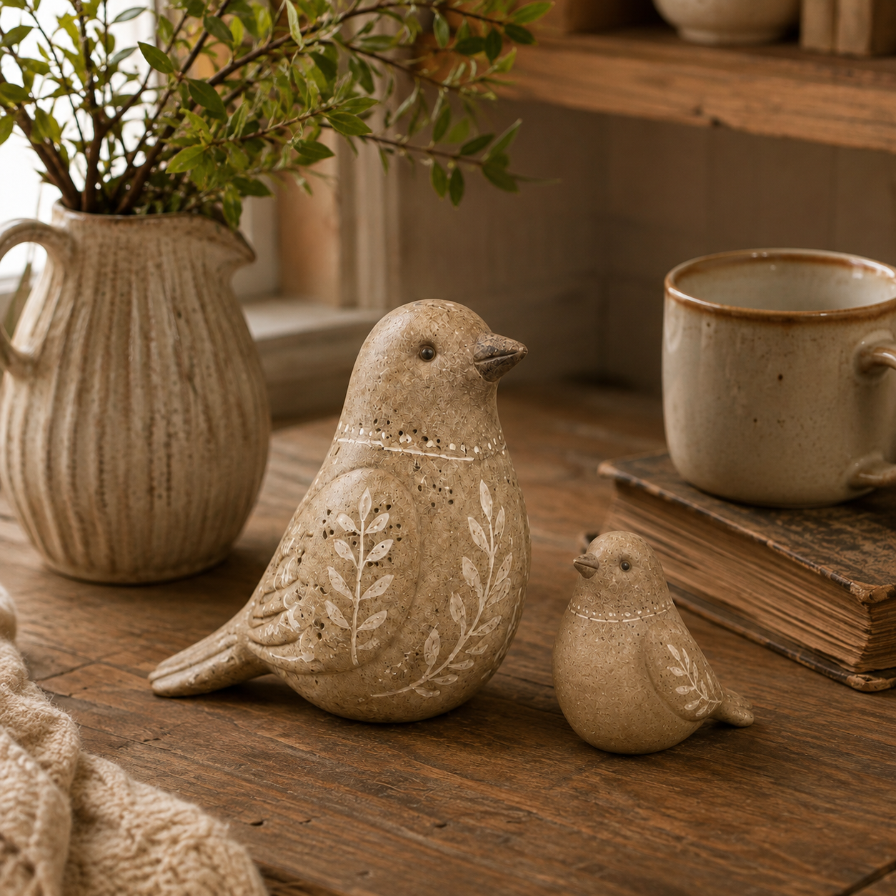 Vintage Primitive Folk Art Bird Duo