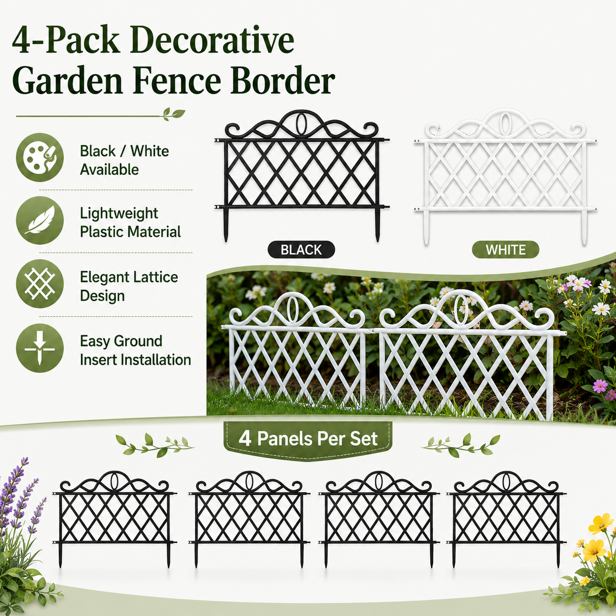 4-piece heavy-duty plastic Decorative Garden Fence Border