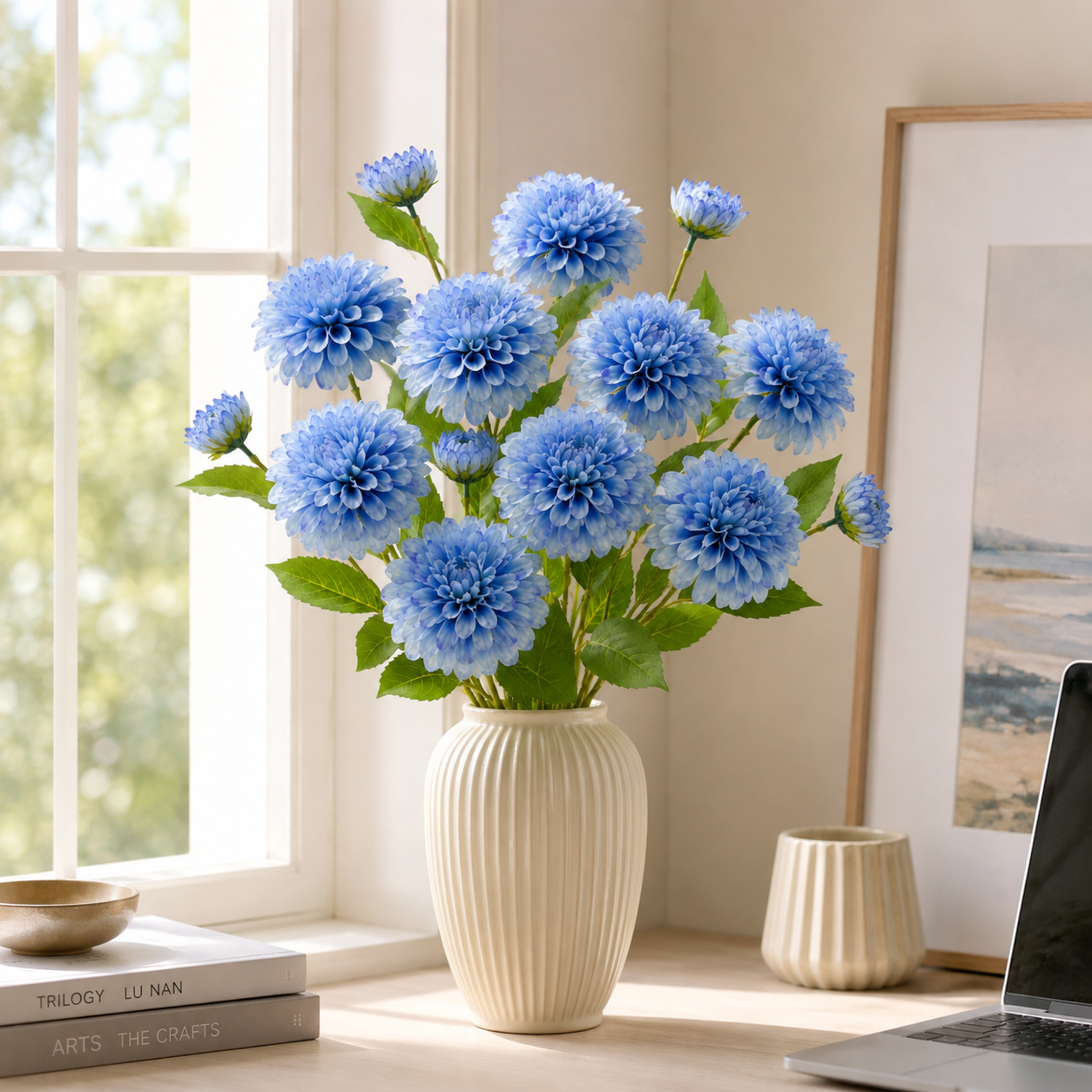 29.9 in Lifelike Dahlia Artificial Flower Bouquet – 5 Stems, 15 Blooms