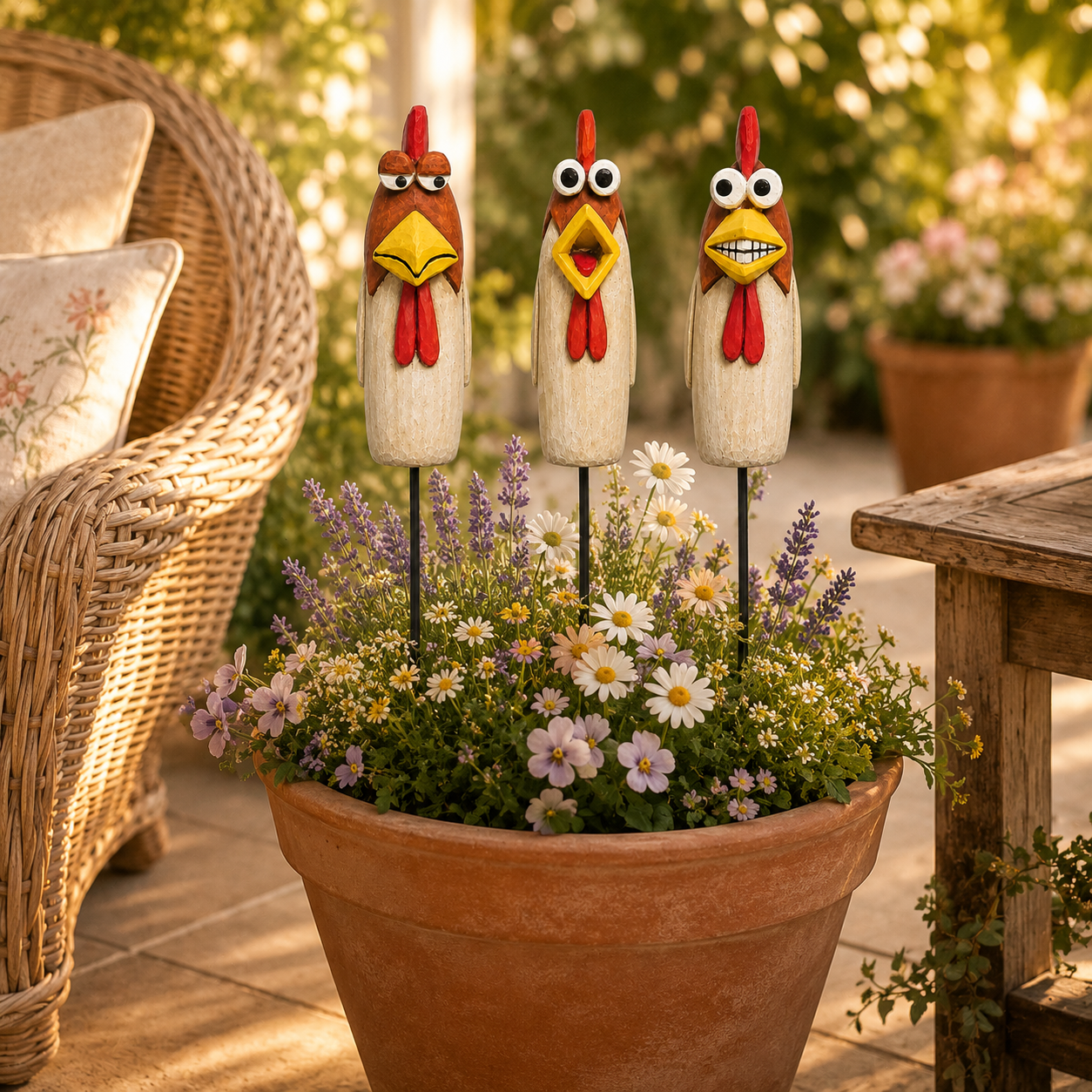 Funny Chicken Garden Stakes – 3 Piece Whimsical Yard Decor for Flower Beds, Planters & Backyard