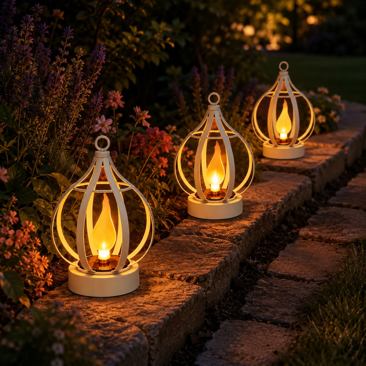 Solar Flickering Flame Metal Lantern IP65 Waterproof Hanging & Tabletop Garden Light