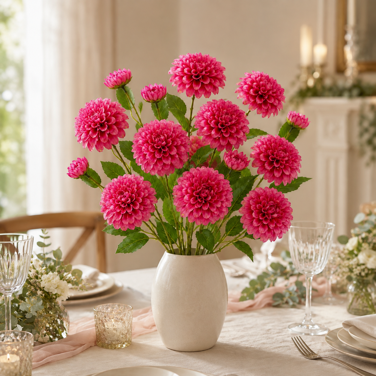 29.9 in Lifelike Dahlia Artificial Flower Bouquet – 5 Stems, 15 Blooms