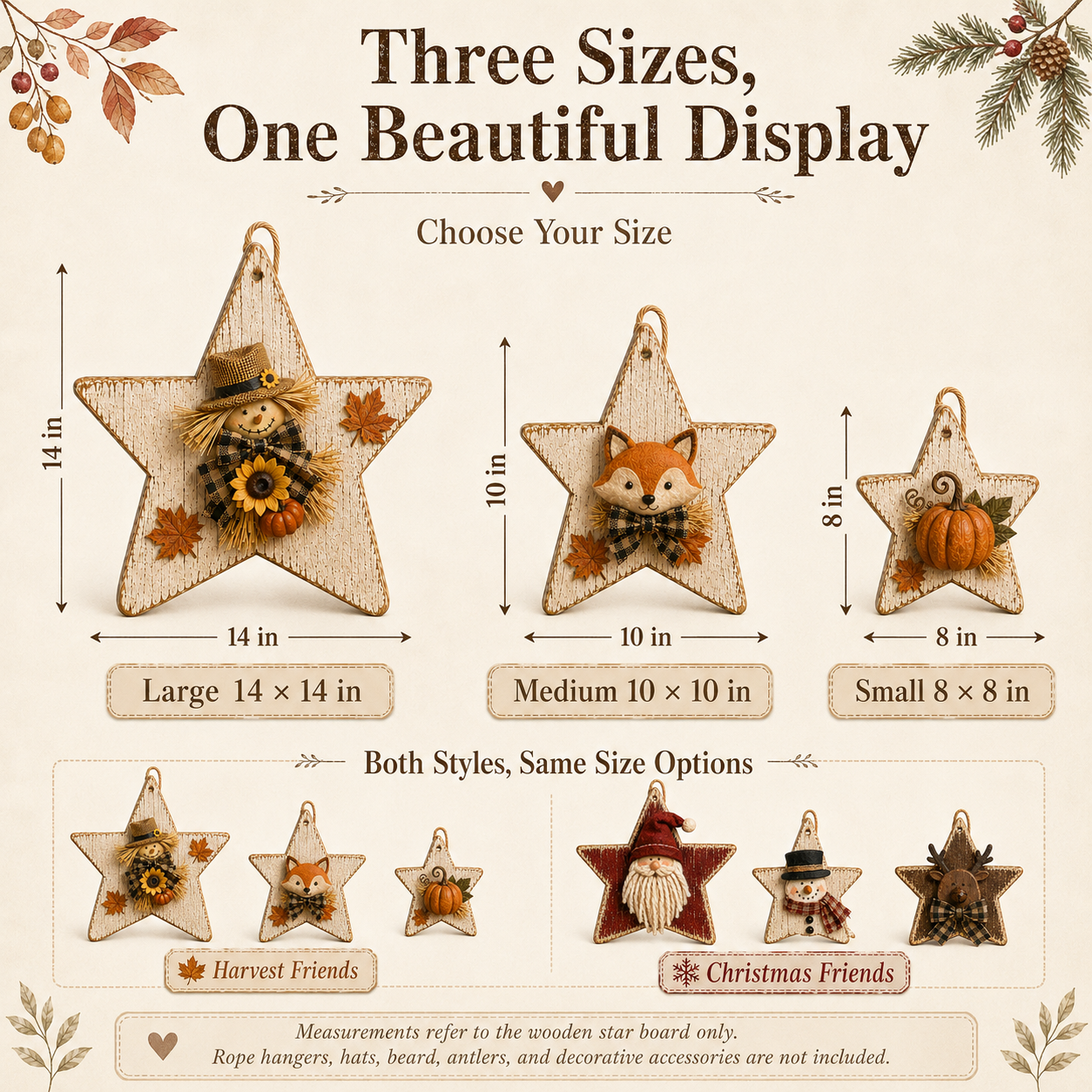Rustic Seasonal Star Wall Decor Set – 3-Piece