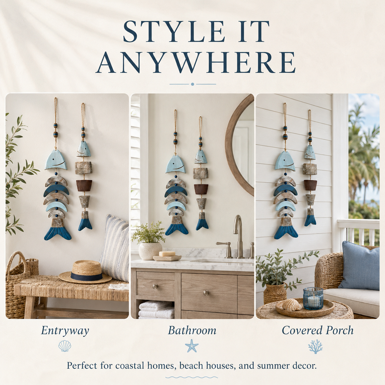 🌊 Lighted Coastal Wooden Fish Hanging Decor Set of 2