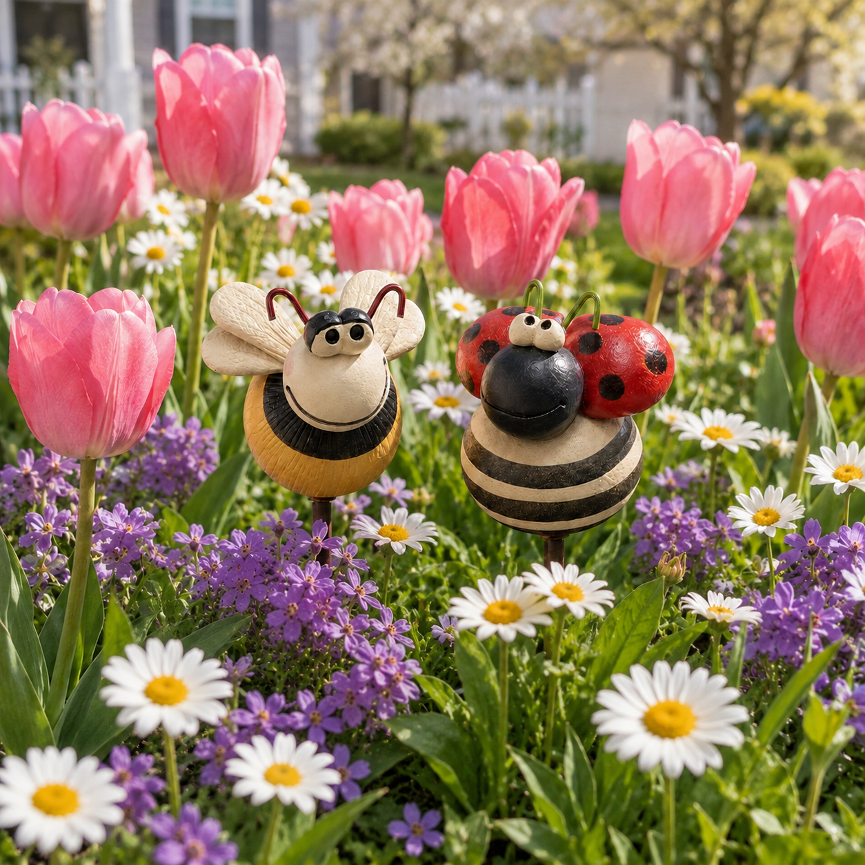 Happy Garden Friends Bee & Ladybug Stake Set