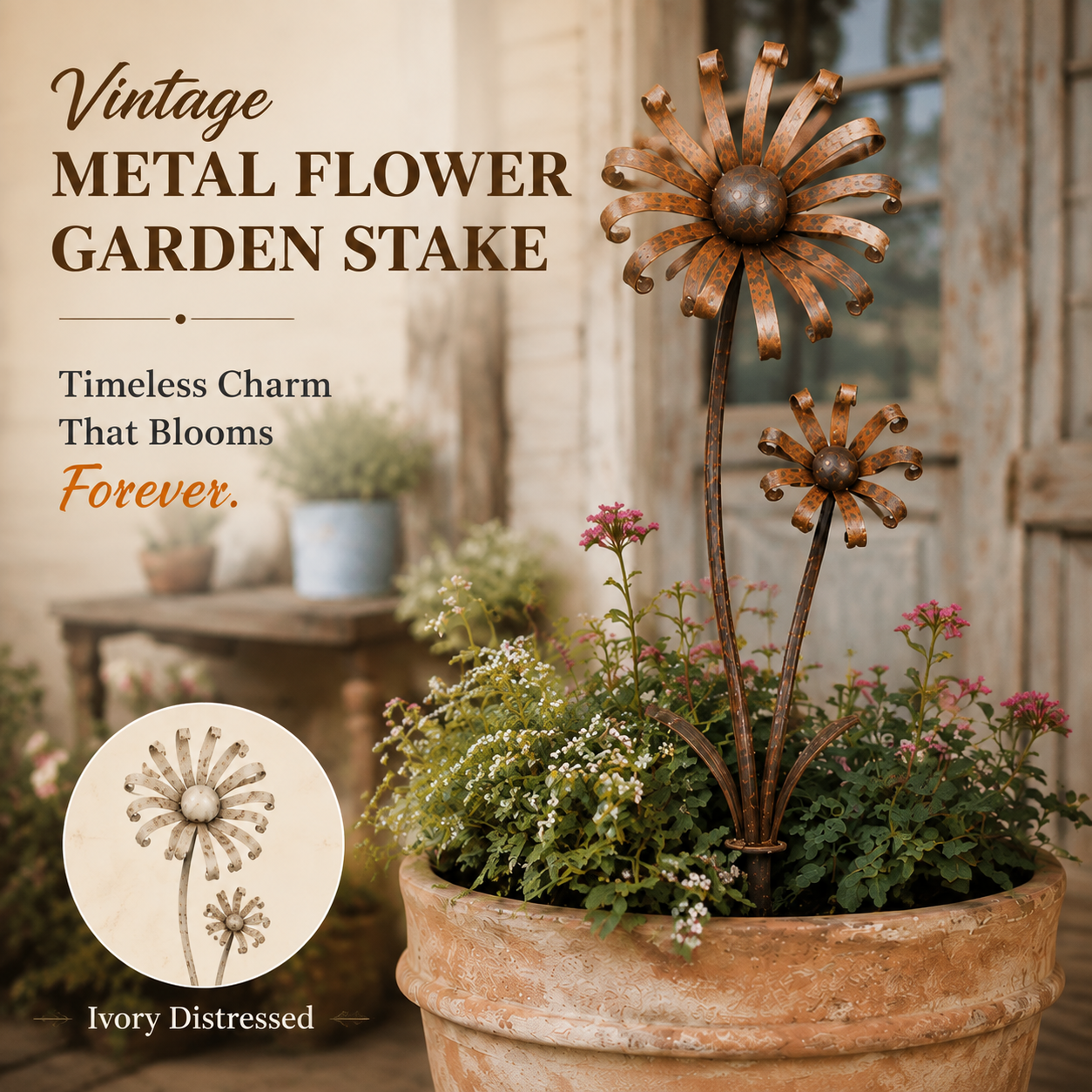 Vintage Metal Flower Garden Stake