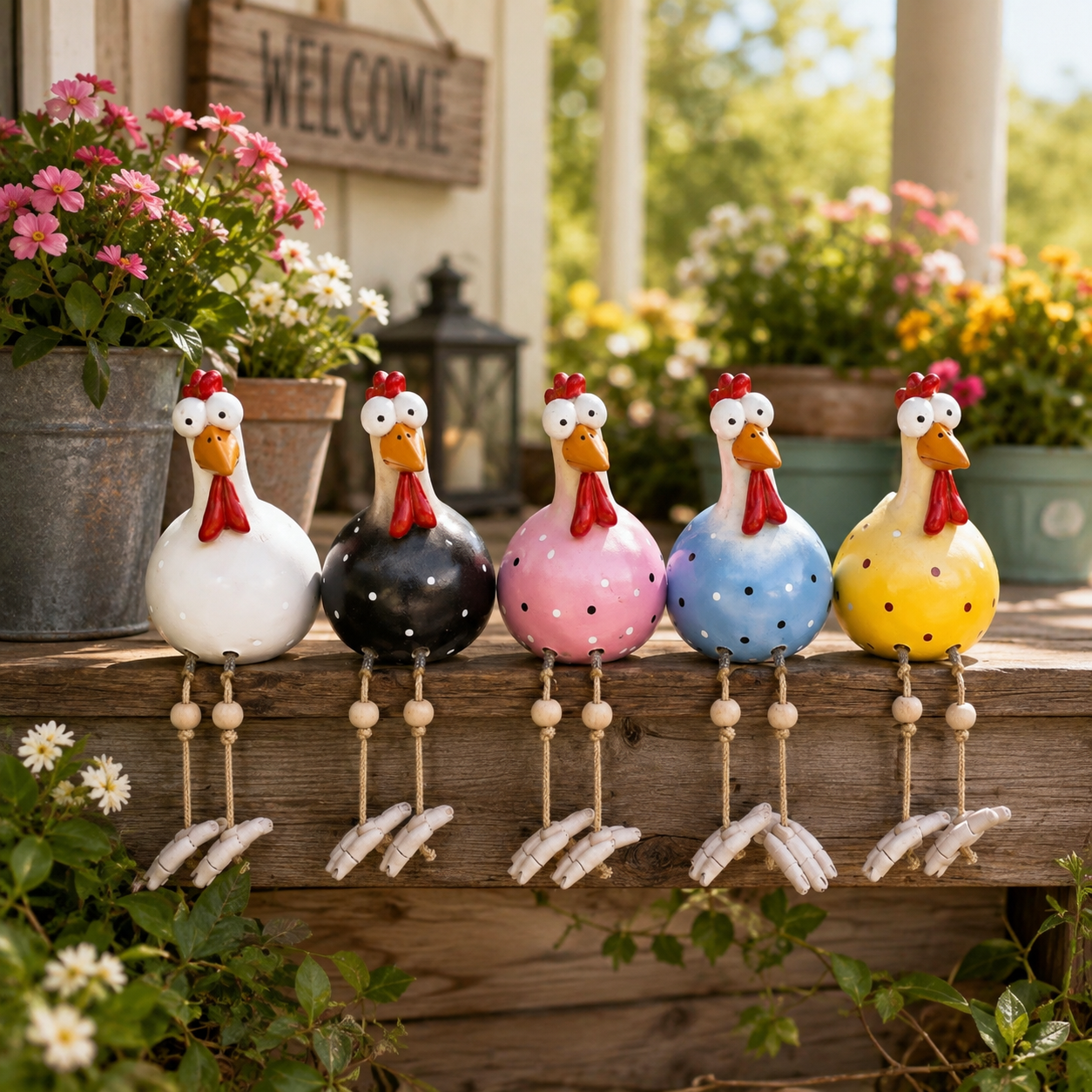 🐔 Funny Dangling-Leg Chicken Garden Sitter