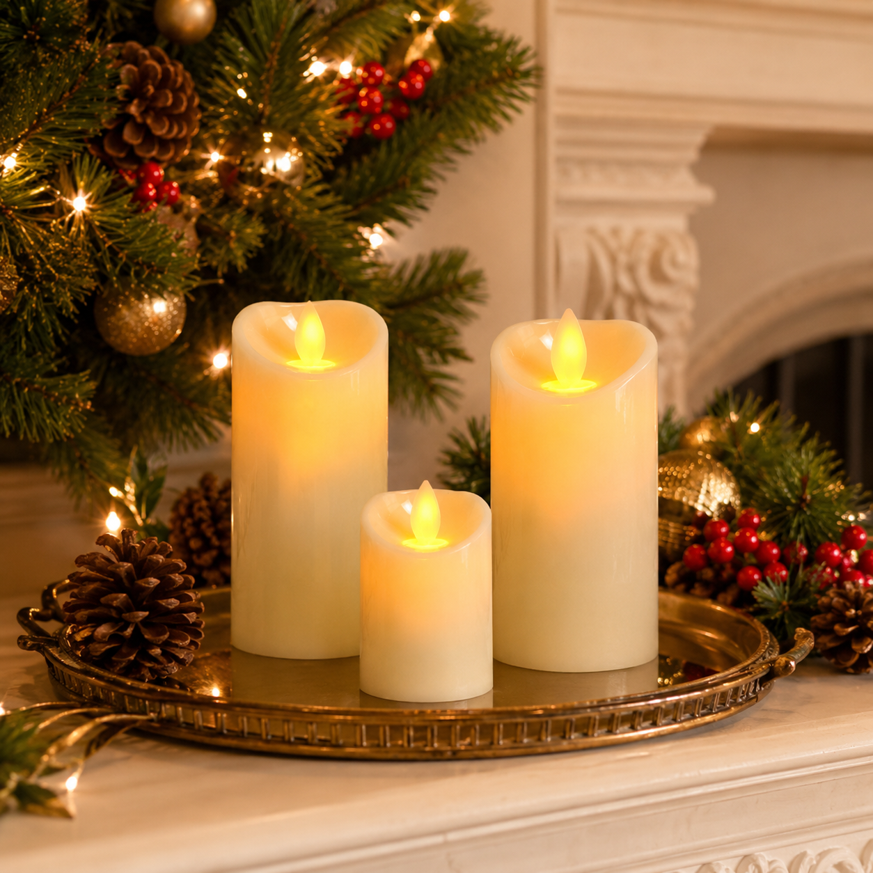 3 Pack Flameless LED Pillar Candles with Moving Flame