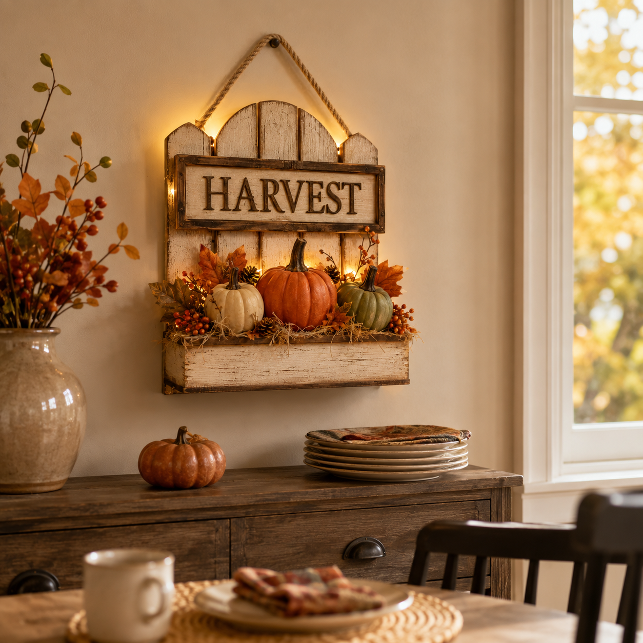 🍂 Rustic Light-Up Harvest Pumpkin Wall Décor