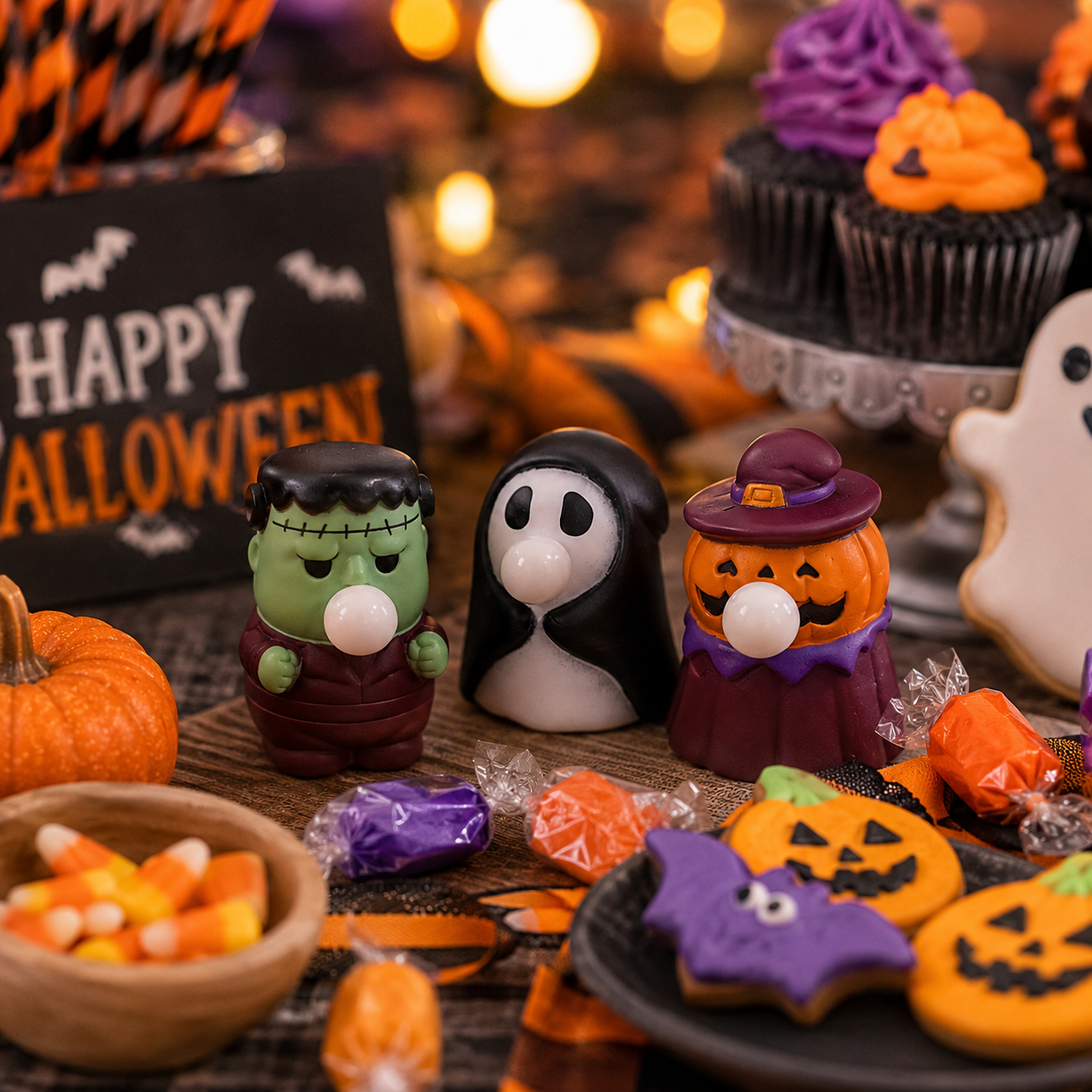 3 Pack Halloween Squeeze Bubble Toys, Cute Pumpkin Ghost Frankenstein Stress Relief Toys