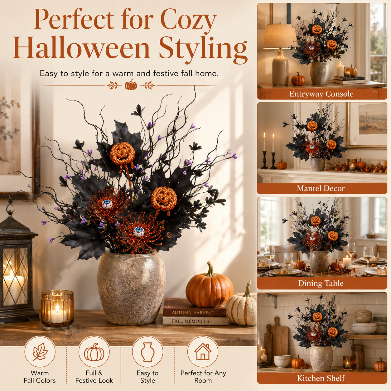 Halloween Gothic Eyeball Floral Stems – 3 Pack