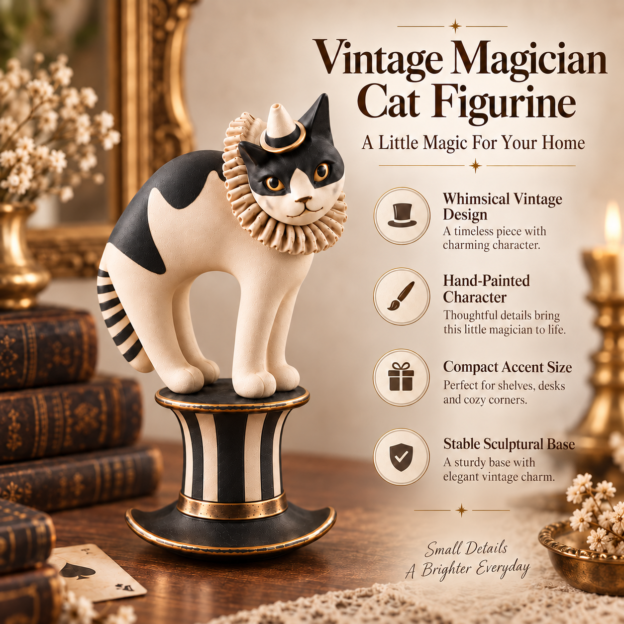 Vintage Magician Cat Figurine