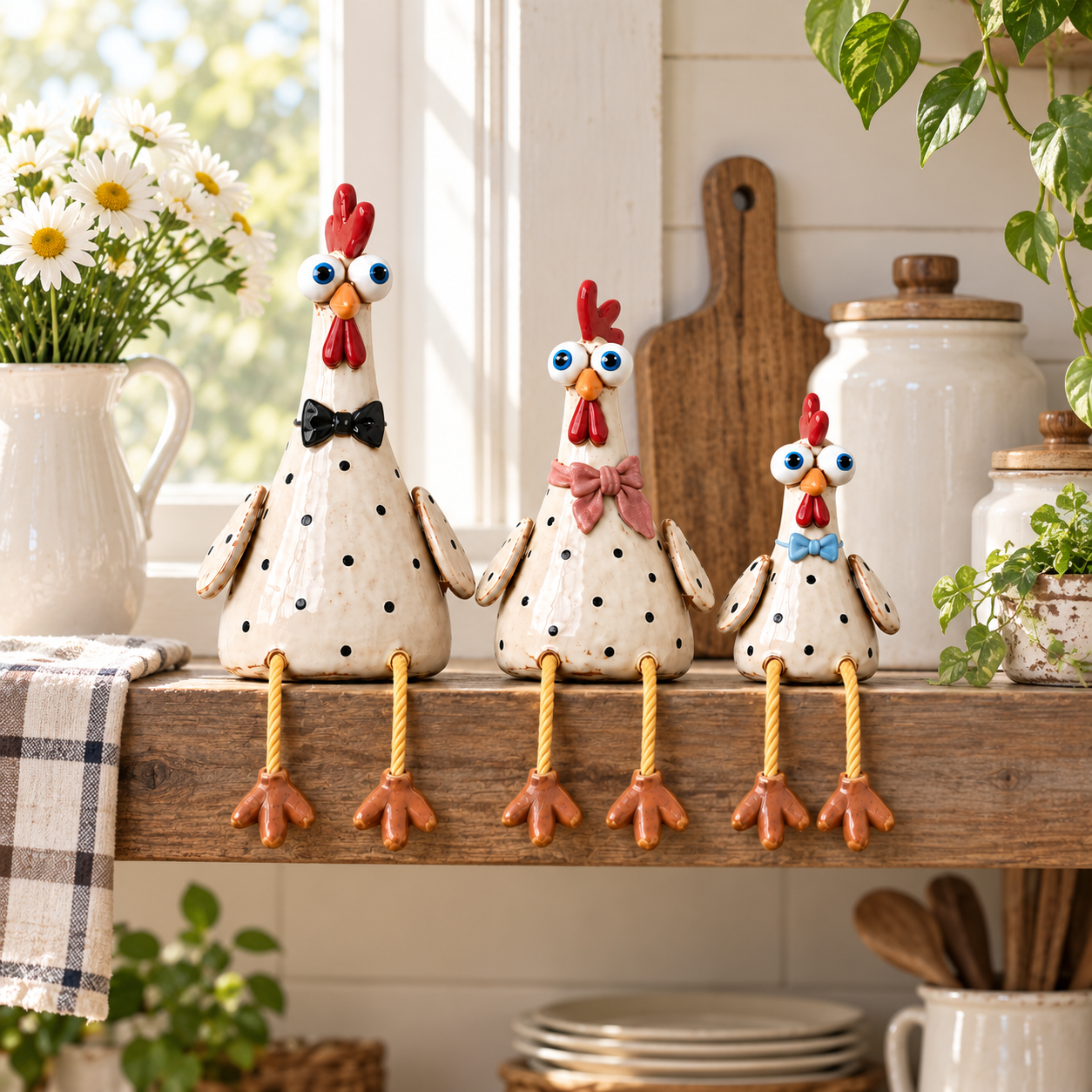 Rustic Chicken Family Figurine Collection - Cute Farmhouse Chicken Decor